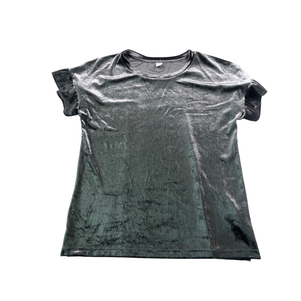 Old Navy Velvet Top Womens M Charcoal Black Ruffle Sleeve Holiday Party